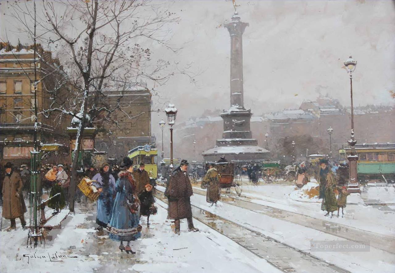 La Place de la Bastille Eugene Galien Parisian Oil Paintings